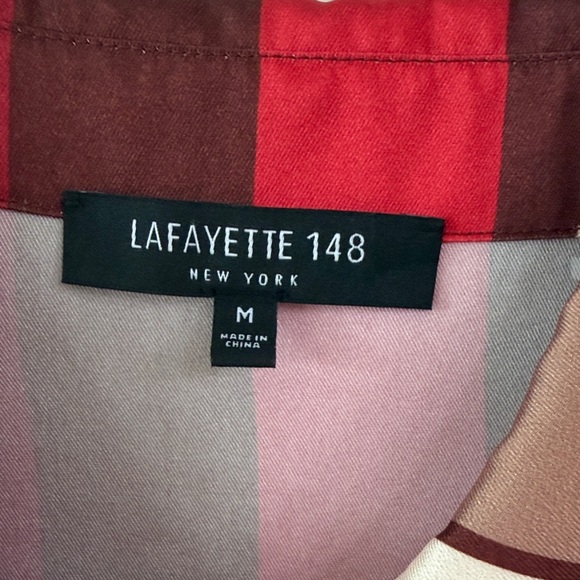 Lafayette 148 New York Red and Brown Geometric Button Down Shirt - Picture 2 of 6